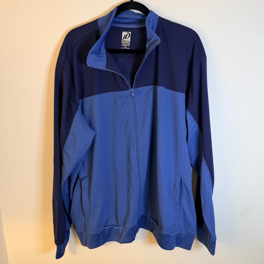 Haband InstaDry Mens Track Jacket‎ Blue Colorblock Full Zip Mock Neck Size XX